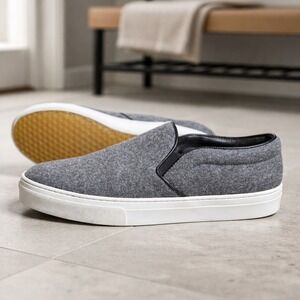 Celine Paris Grey Felt Wool Slip On Sneakers Leather Lined Womens Size 39